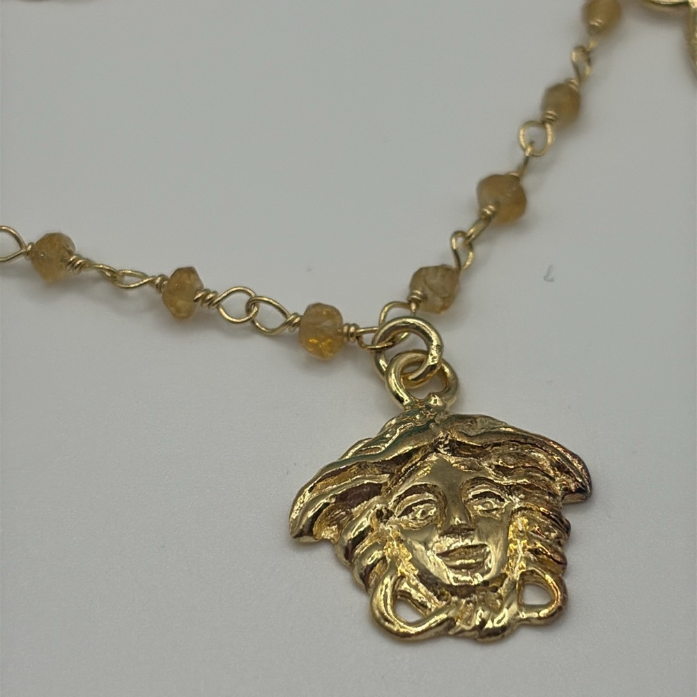 TAGLIAMONTE Medusa 18kt Gold Plated Dainty Citrine Charm Necklace Italian NWTS